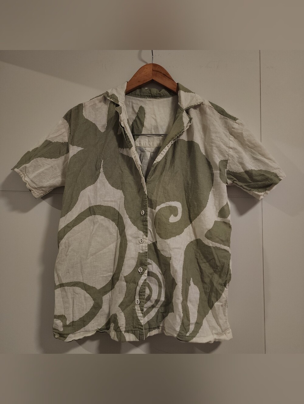 Organic Cotton Flax Blend Short Sleeve Button Up Shirt